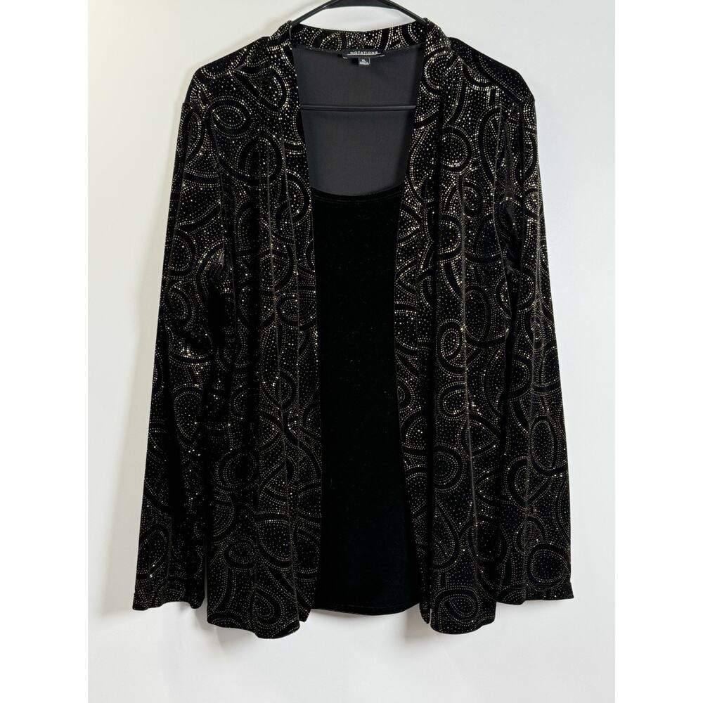 Notations Rich Black Velvet & Gold Cardigan & Cami 1 Pc Top Party Cocktail XL
